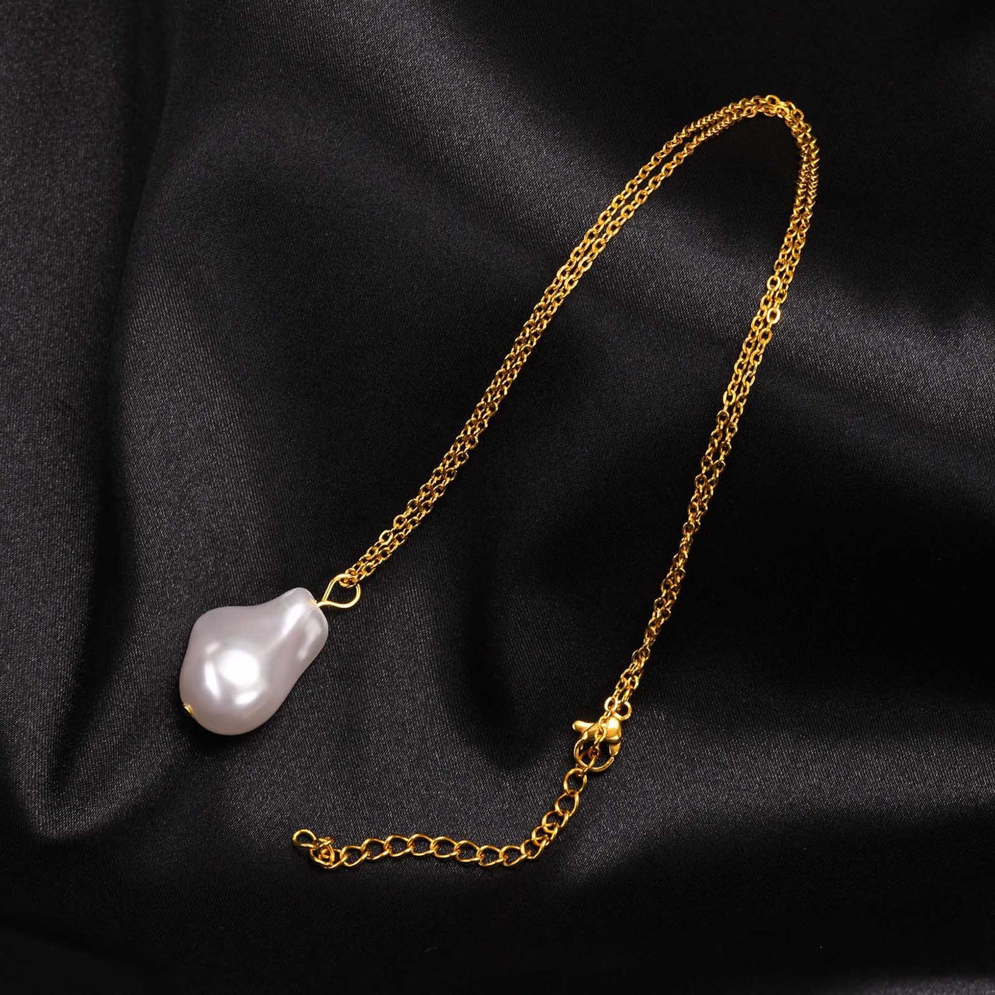 Stainless Steel Baroque Pearl Pendant Necklace and Pearl Gold Earrings