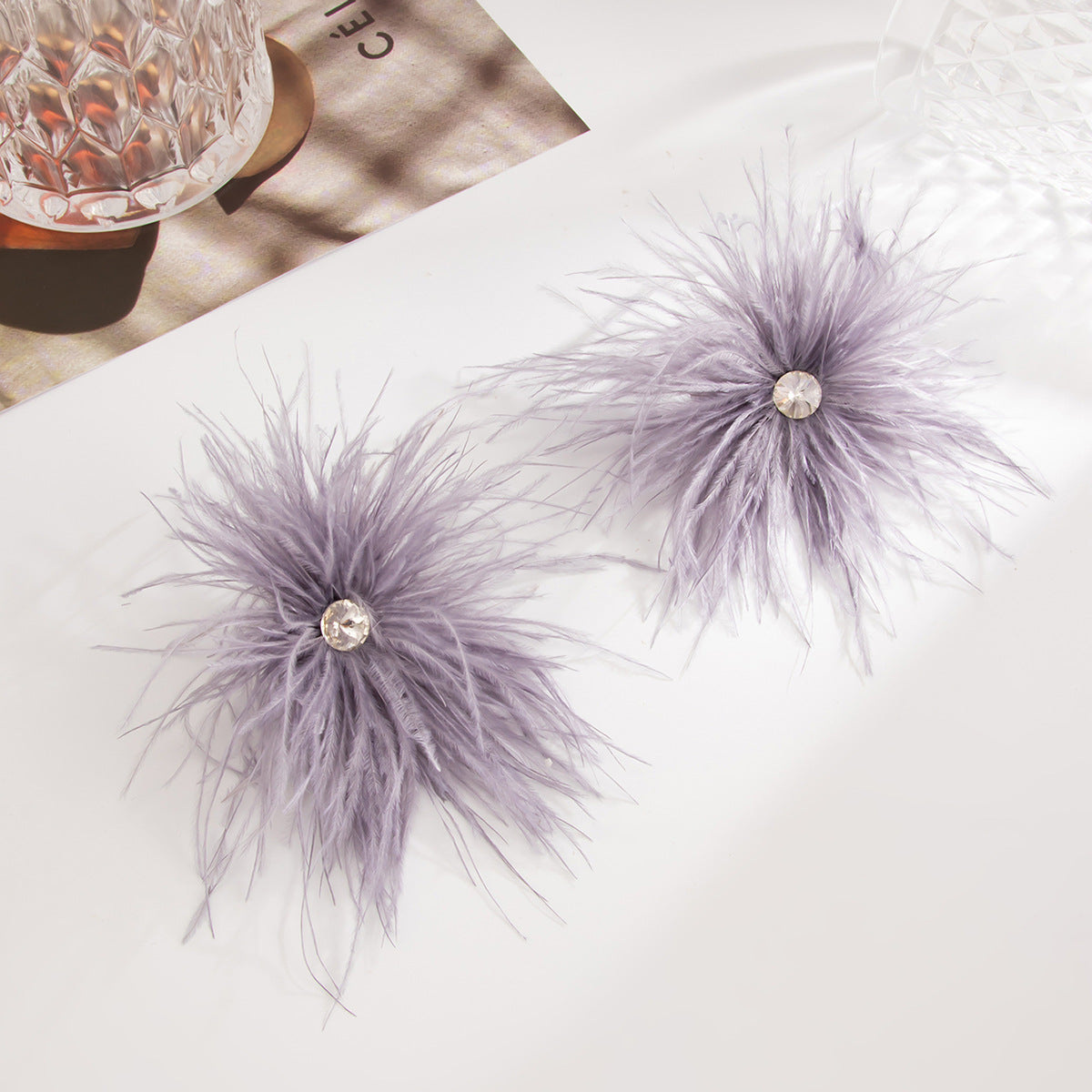 Planderful Vienna Verve Feather Flower Stud Earrings With Fluffy Zircon Accents For Trendsetting Fashion Lovers