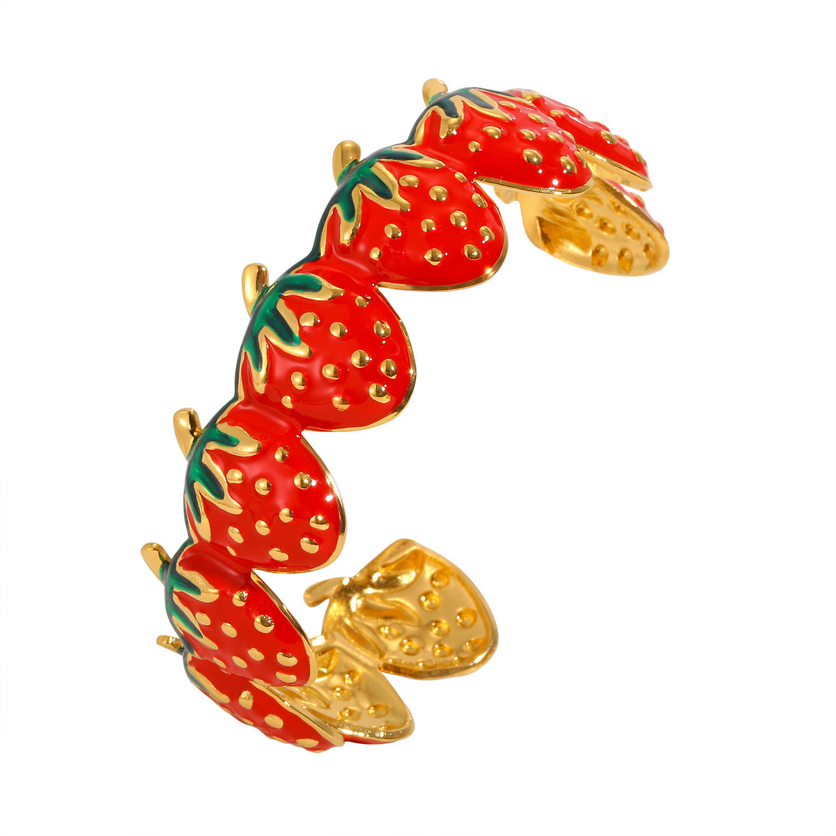 Strawberry Enamel Adjustable Stainless Steel Bracelet