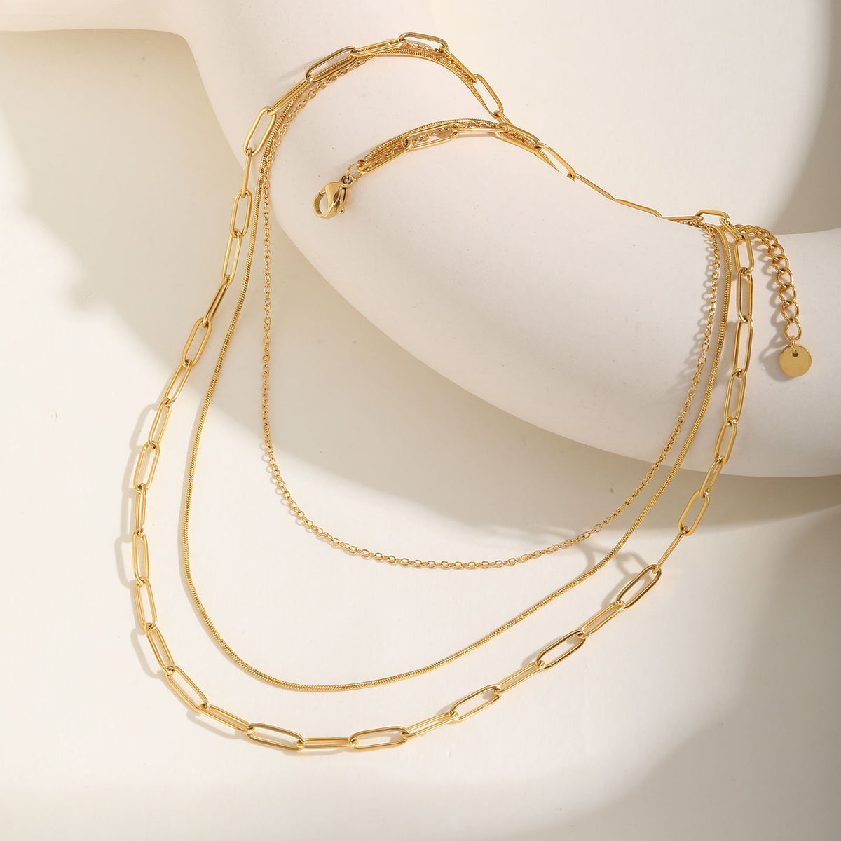 Stainless Steel Flat Cross Chain Round Snake Chain Small Square Chain Triple Gold Necklace
