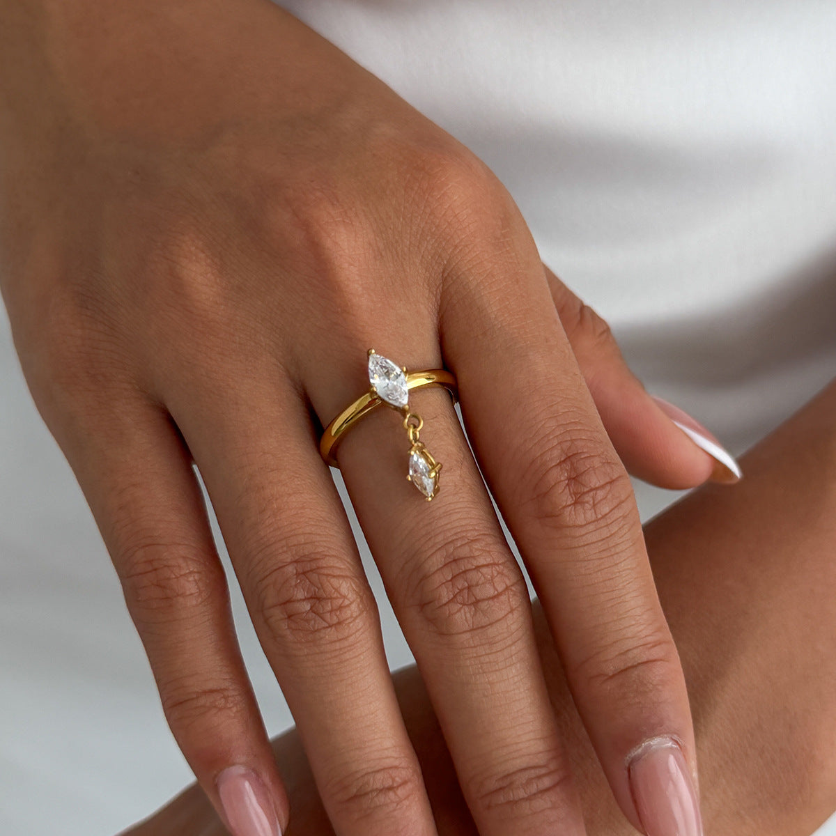 Planderful Stainless Steel Zircon Rhombus Fringed Statement Ring For Fashion Forward Women