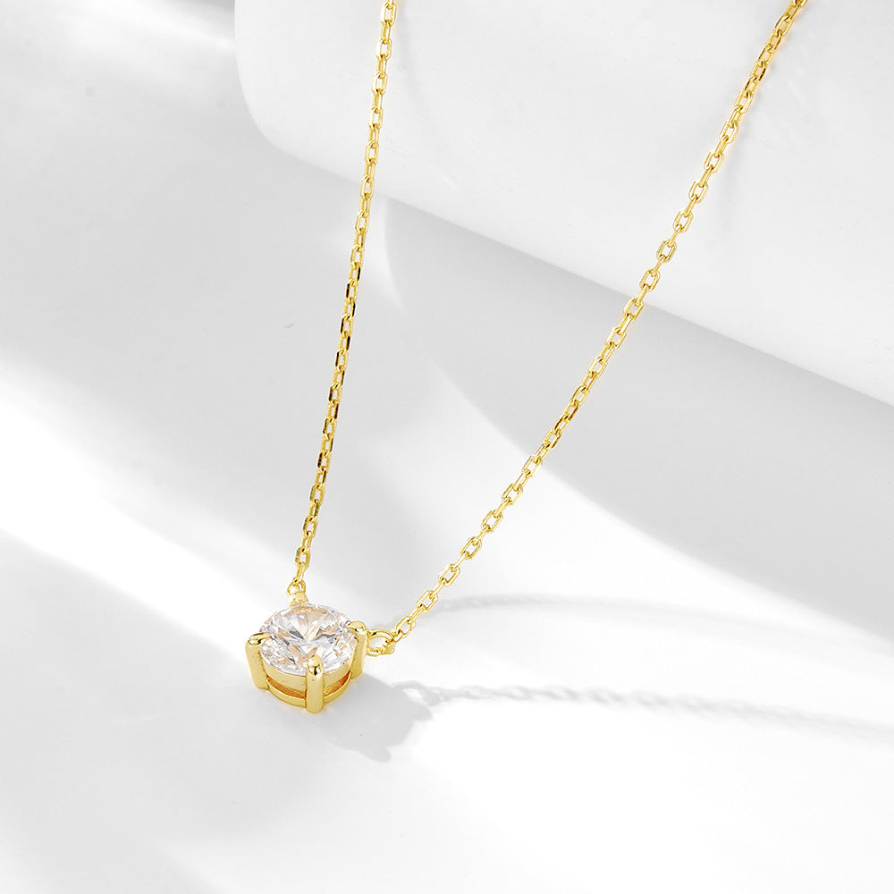 S925 Sterling Silver Round Zircon Pendant Necklace Single