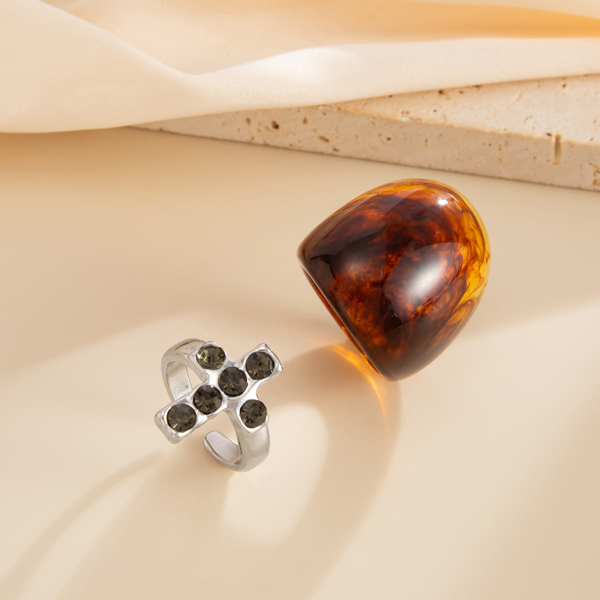 Planderful Vienna Verve Punk Zircon Cross Open Ring Set For European And American Fashion Lovers