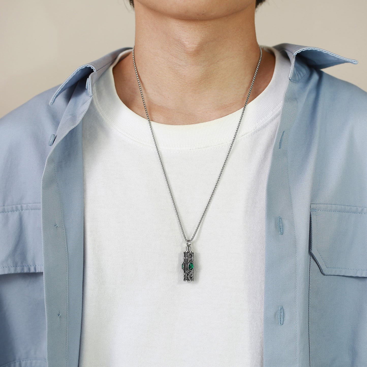 Stainless Steel Acrylic Birthstone Urn Pendant Necklace for Men