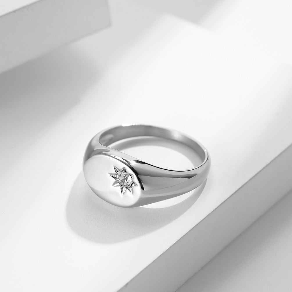 European And American Tide Brand Simple Zircon-Encrusted Ring