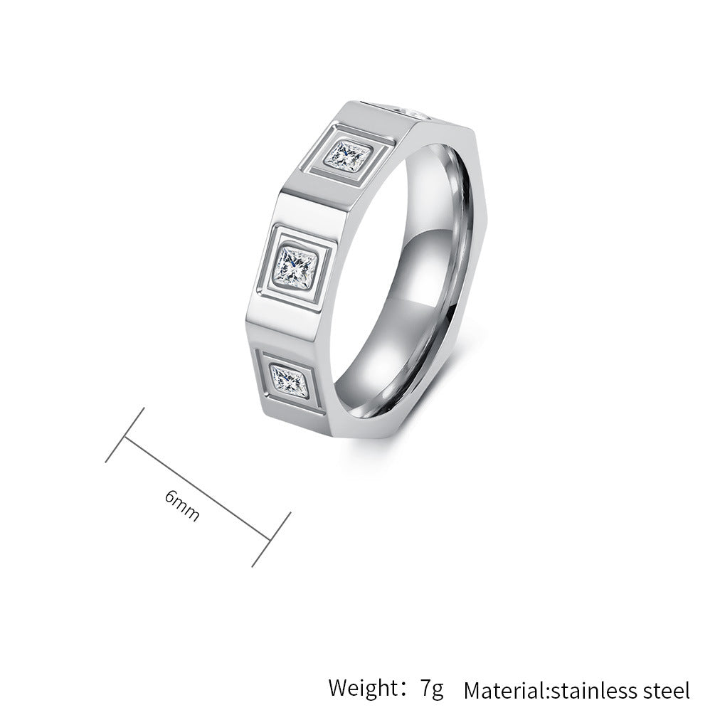 Planderful Everyday Genie Geometric Zircon Titanium Steel Ring Unisex Fade Resistant Fashion Jewelry