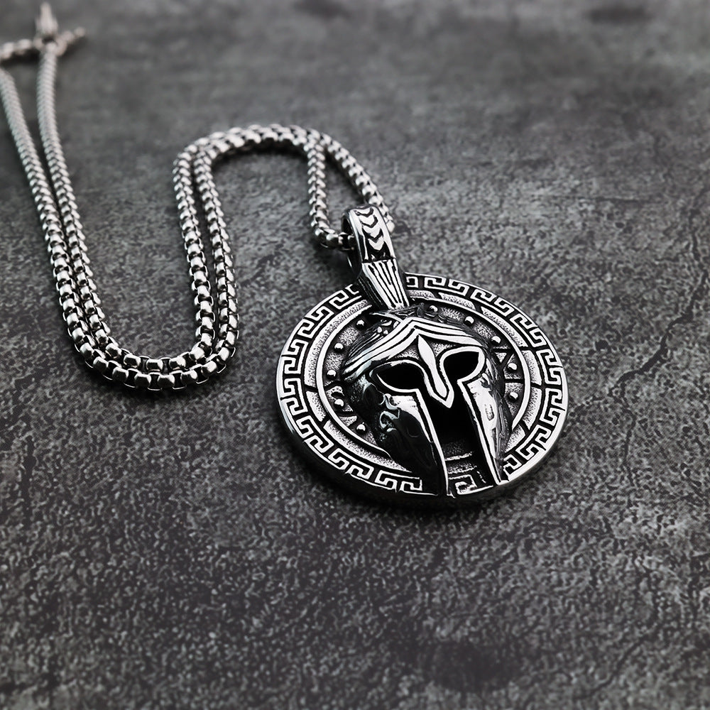 European And American Retro Stainless Steel Men's Pendant Spartan Mask Necklace