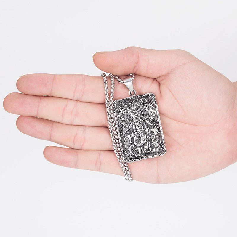Steel Necklace – Vintage God of Wealth Elephant Pendant