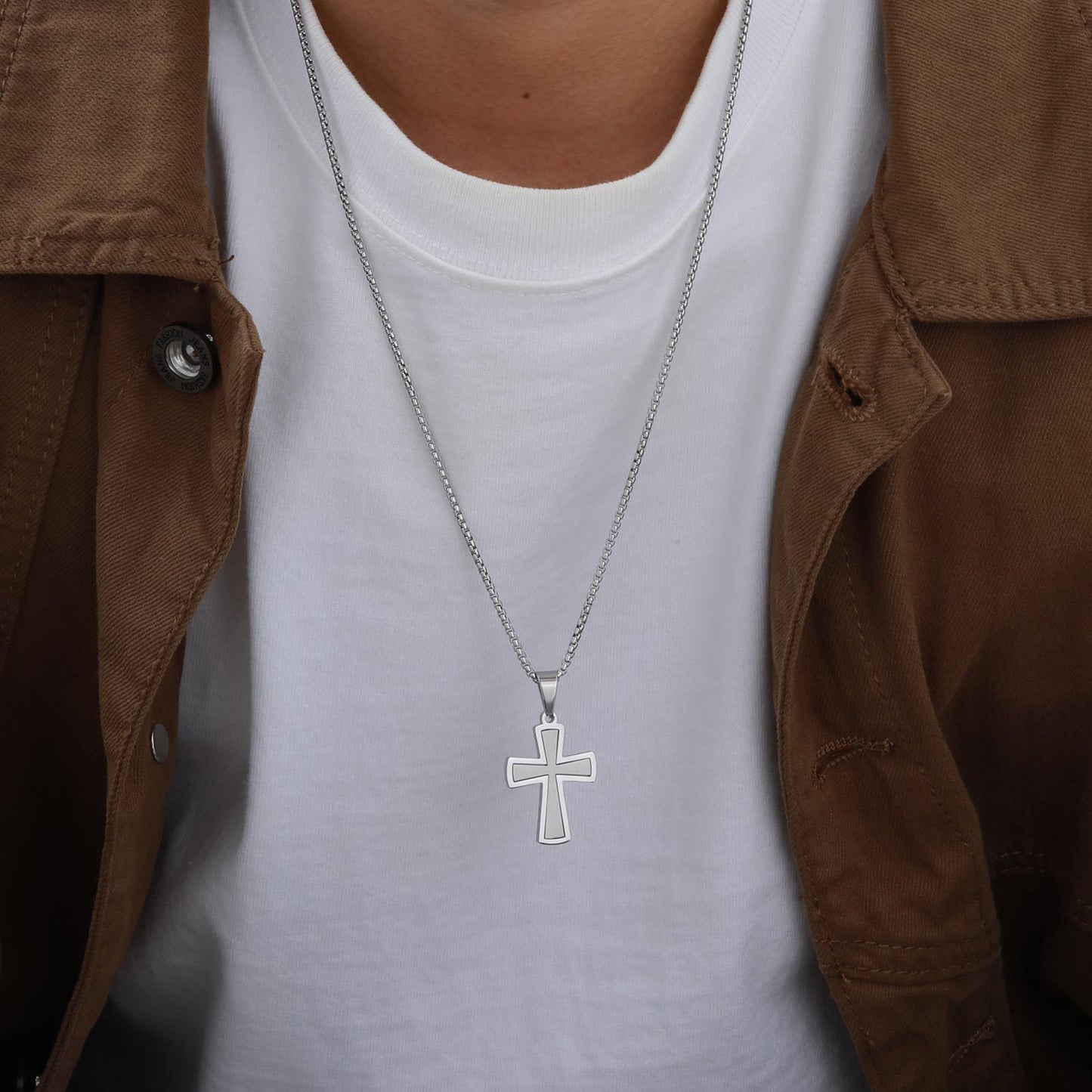 Planderful Mens Cross Pendant Necklace Durable Steel