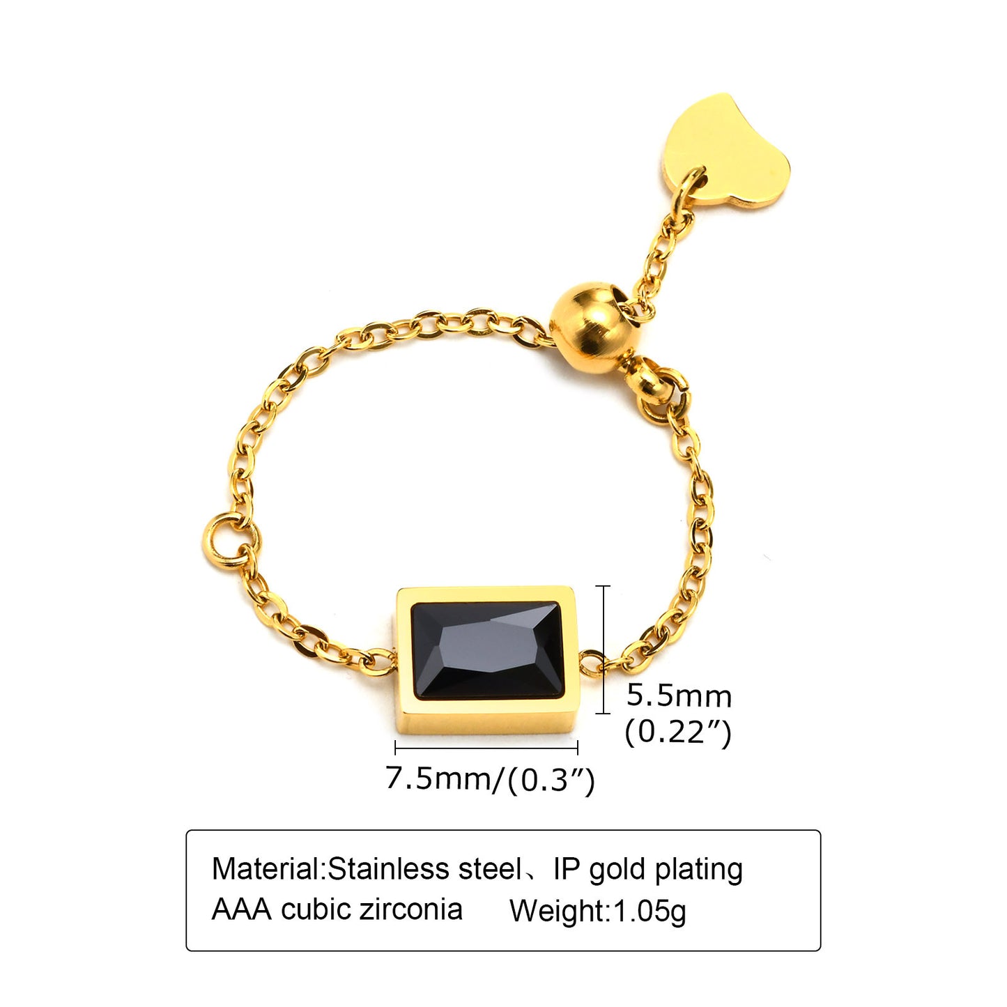 Titanium Steel Chain Ring Green Zircon Adjustable Black Ring