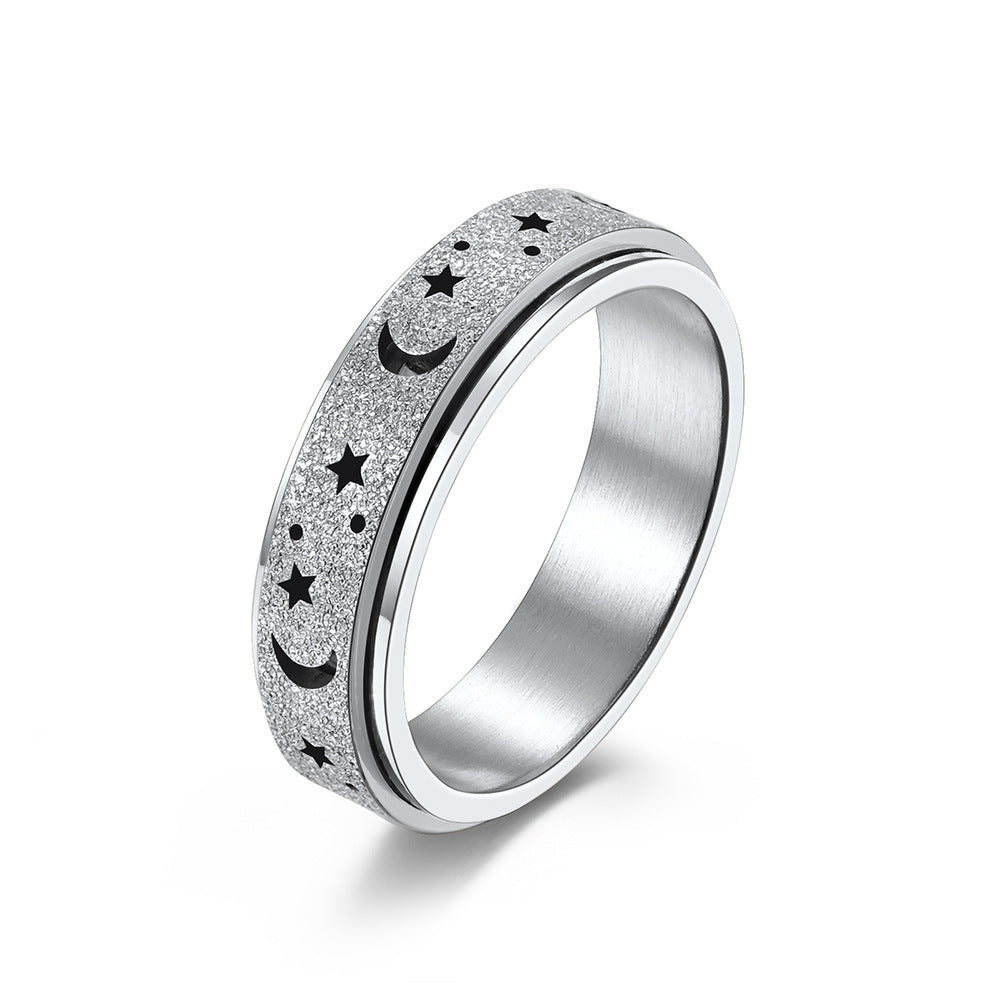 Steel Ring - Minimalist Rotating Star Moon Band For Everyday Wear Crafted By Planderful