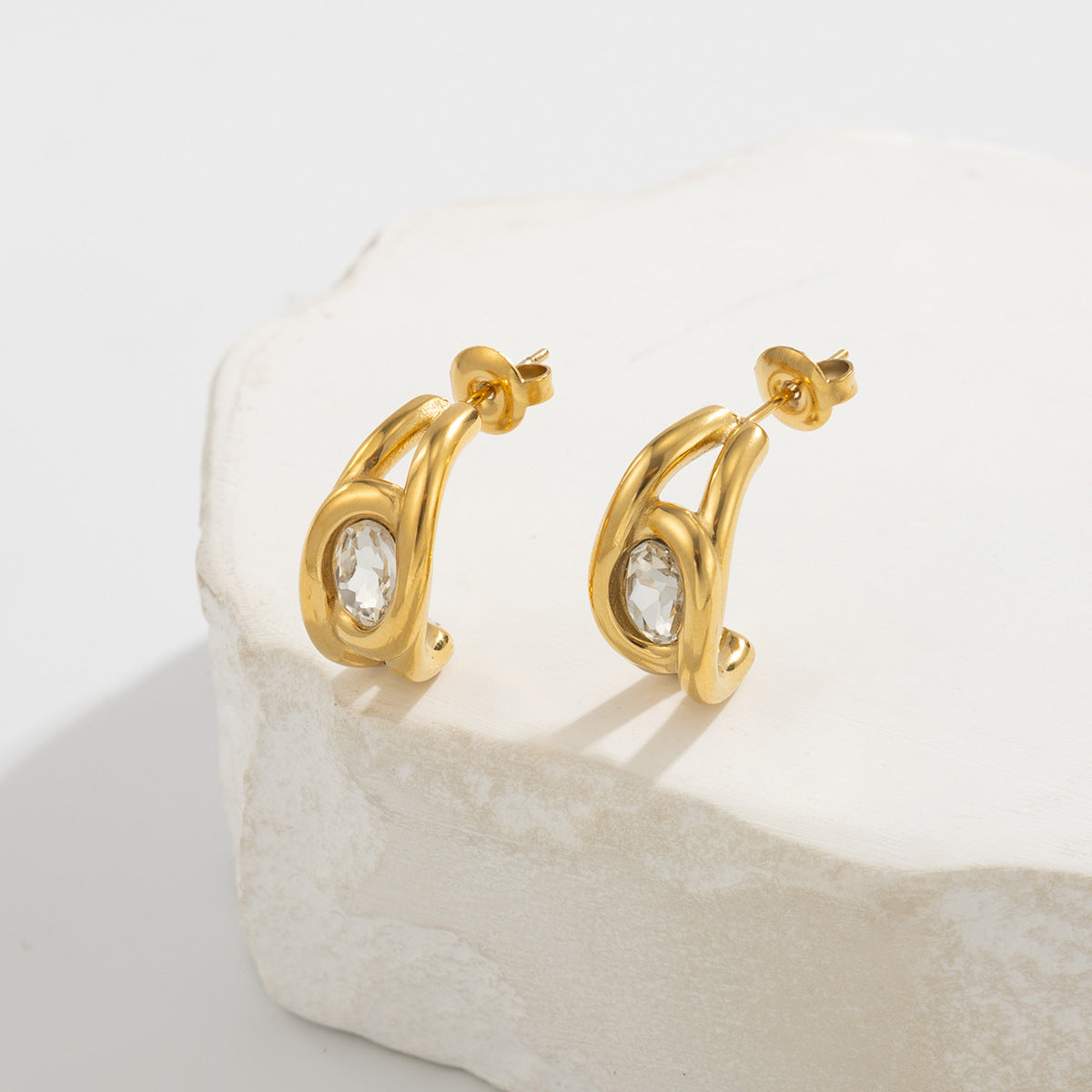 Planderful Stainless Steel Zircon Geometric Hollow Twist Stud Earrings For Professionals Statement Jewelry