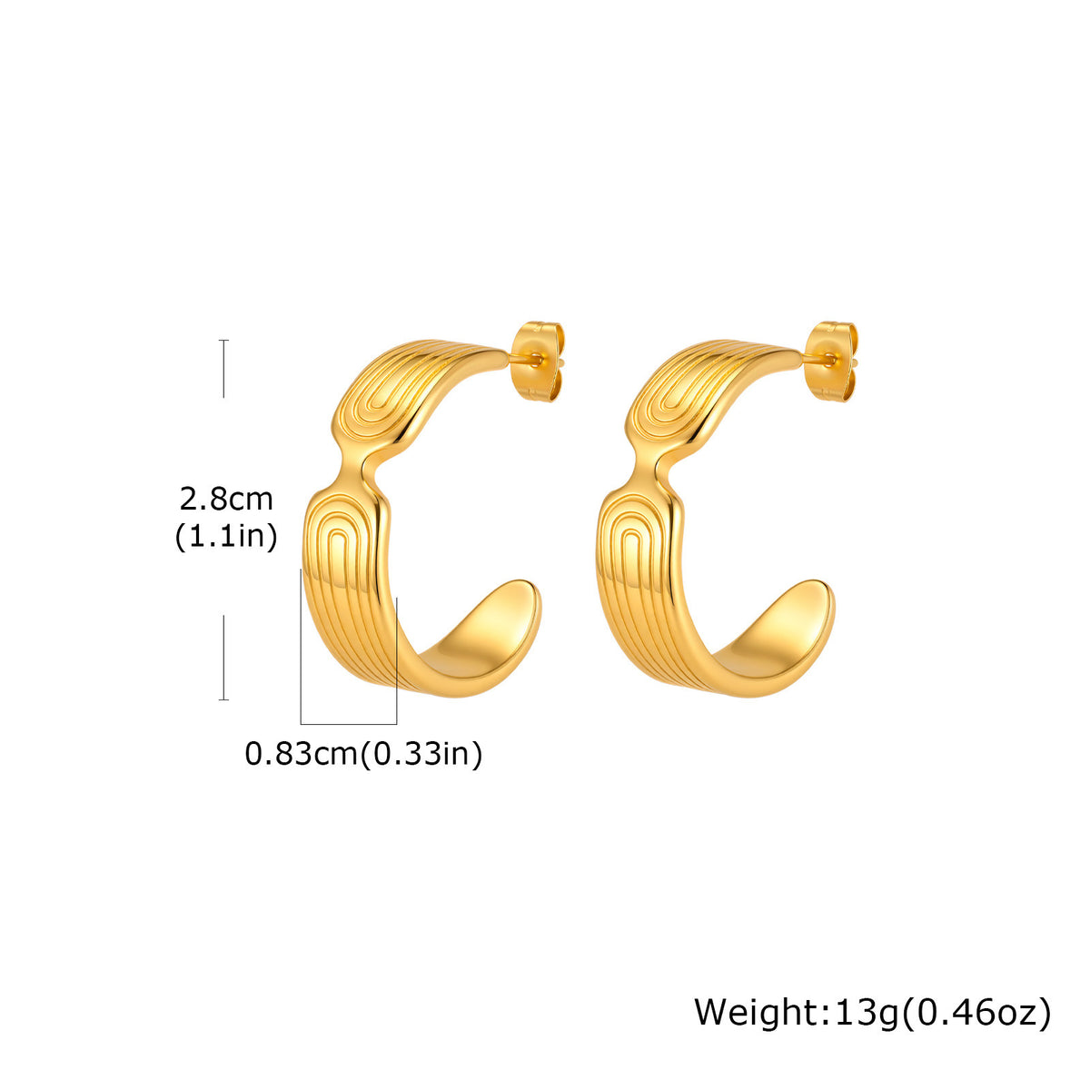 Gold-Tone Sculptural Grooved Open Hoop Earrings