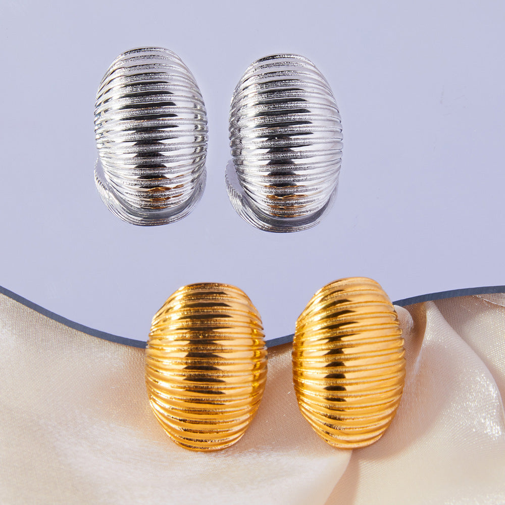 Elegant Titanium Steel Gold-Plated Stud Earrings with Multi-Layer Texture
