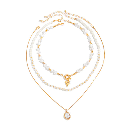 Baroque Pearl Heart Layered Necklace