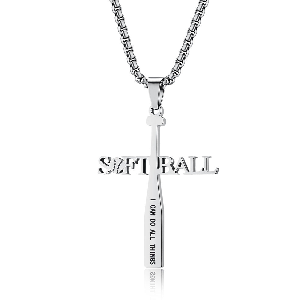 Cross-Border E-Commerce Baseball Stainless Steel Cross Necklace