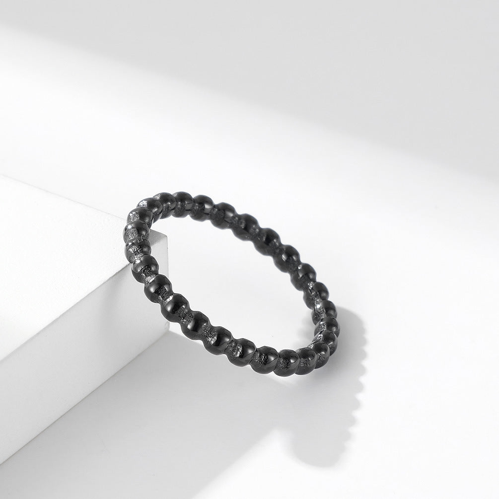 Planderful Everyday Genie Titanium Steel Stackable Ring For Women Beaded Round Beads Minimal Bold Jewelry
