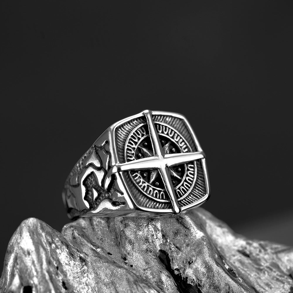 European And American Retro Jewelry Stainless Steel Men's Ring Hip-Hop Style Compass Ring