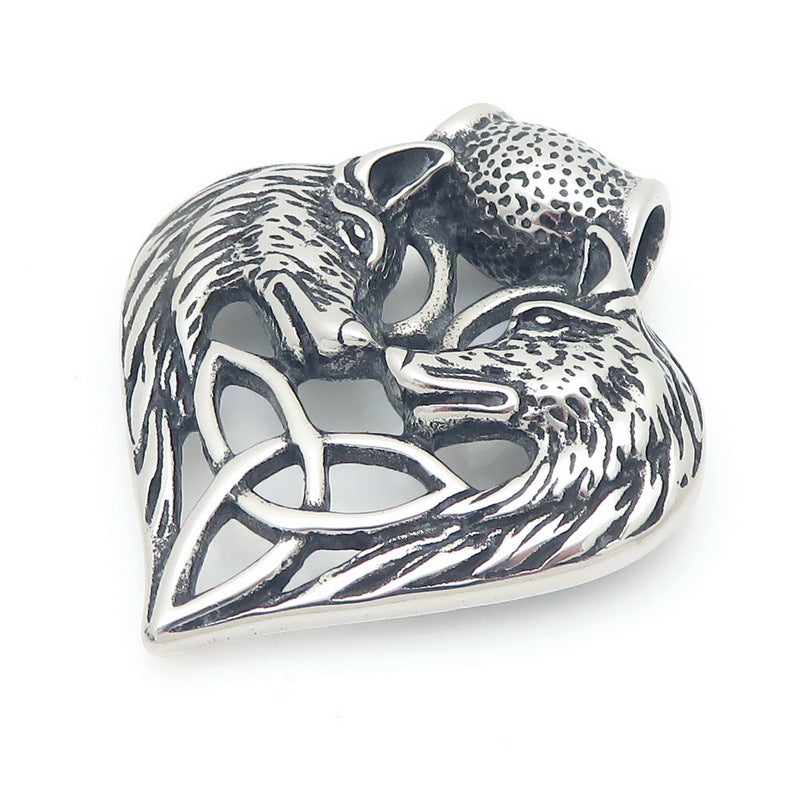 Viking Double Wolf Head Love Knot Pendant Punk Style Retro Cross Feathered Eagle Necklace