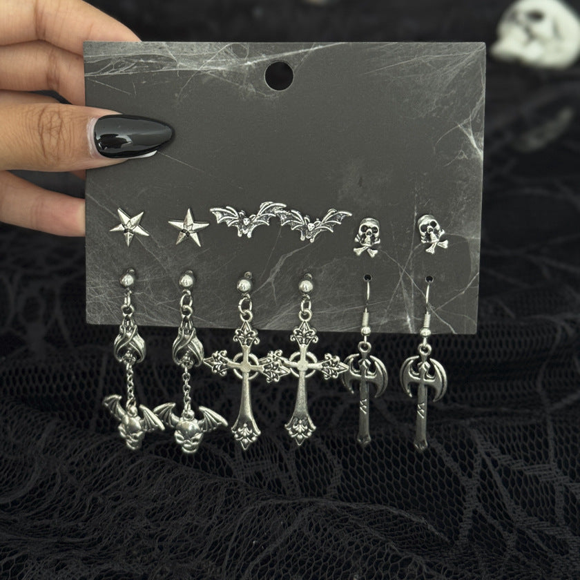 Planderful Gothic Halloween Earrings Set Spider Web Bat Blood Cross With Roses For Women Vienna Verve