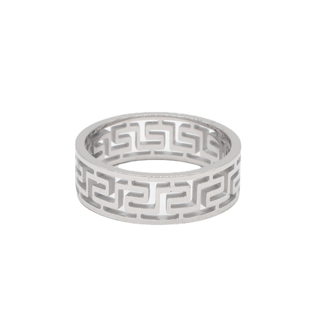 Men's Titanium Steel Ring with Great Wall Pattern