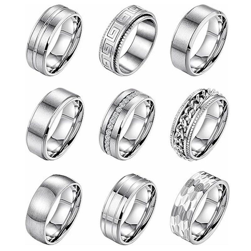 Planderful Everyday Genie Nine-Piece Decompression Rotation Ring Set For Unisex Stainless Steel Fade Resistant