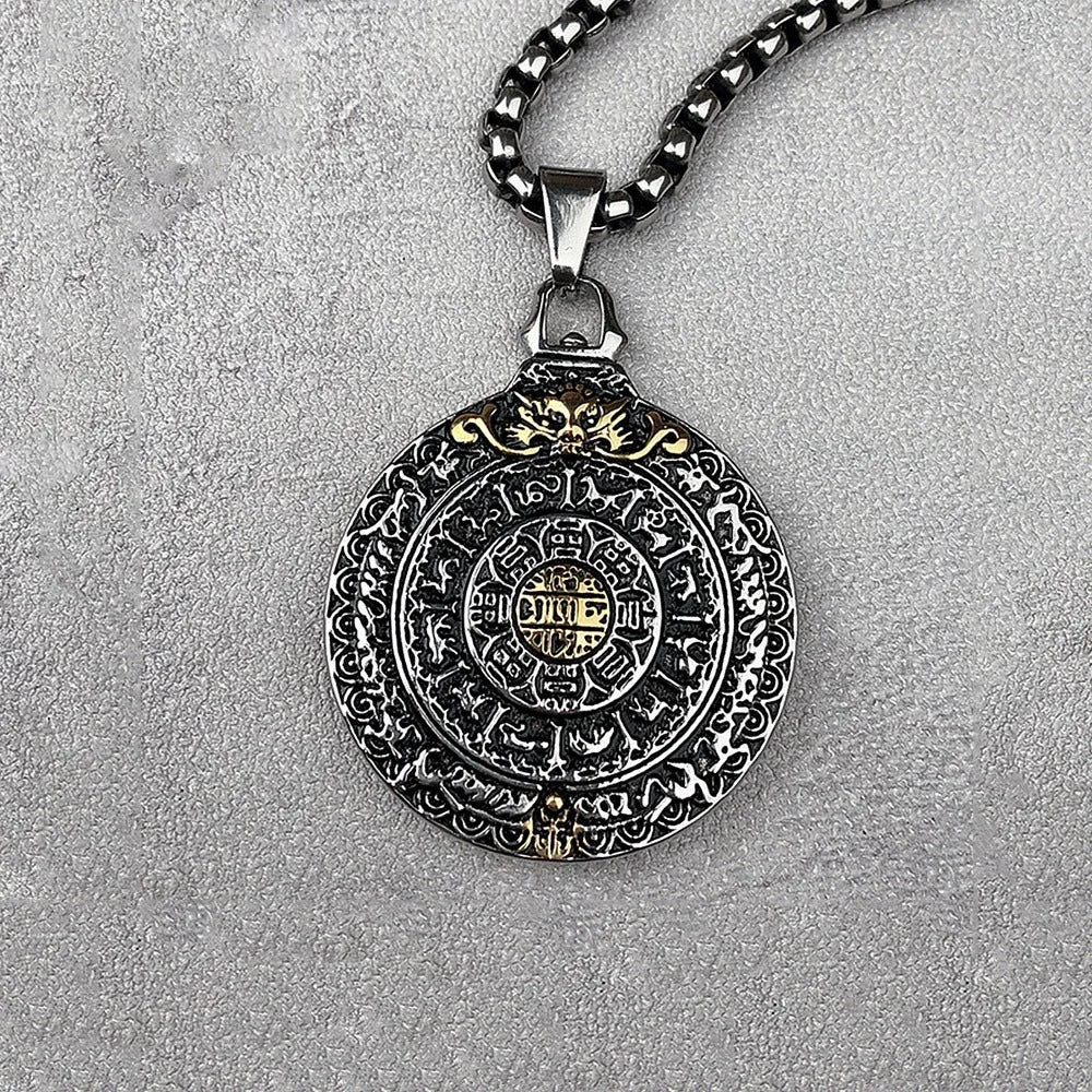Jiugong Bagua Stainless Steel Men's Pendant Necklace