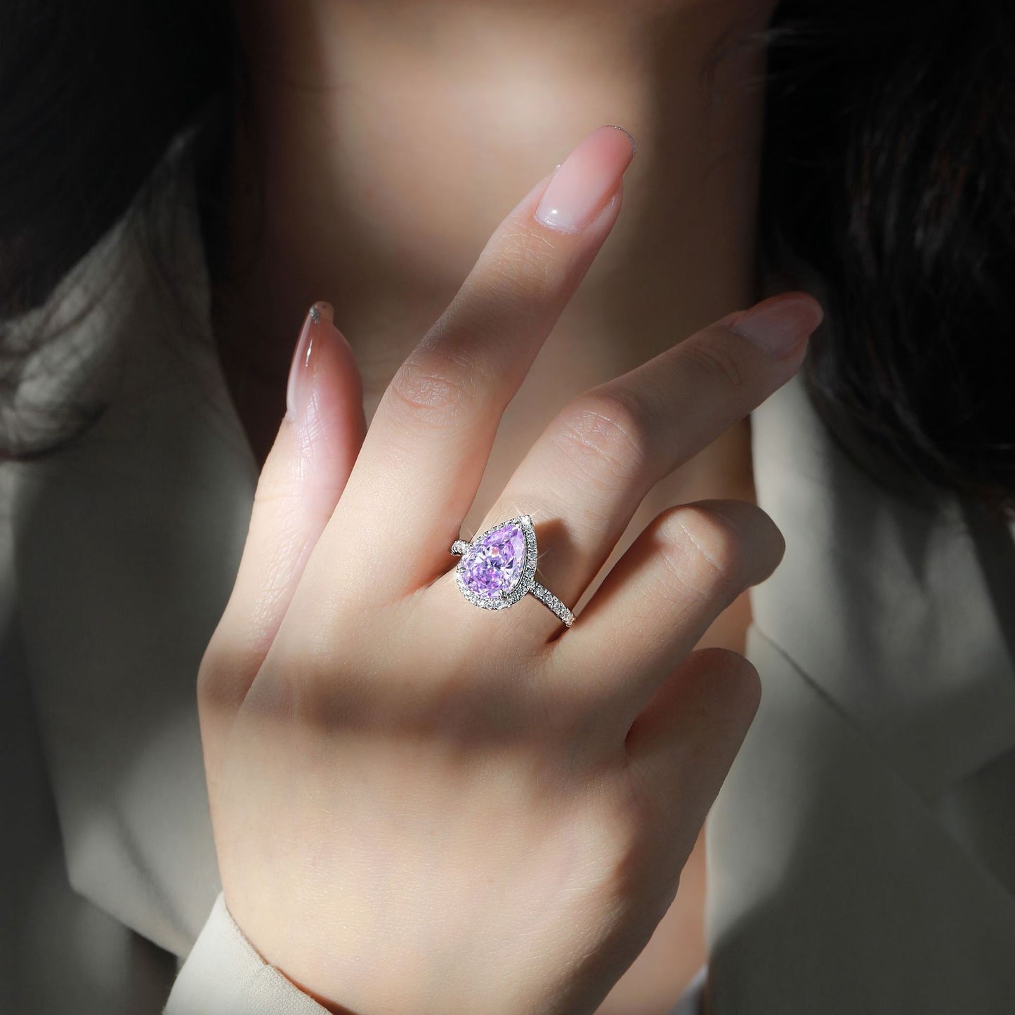 925 Sterling Silver 4ct Flame Ice Flower Cut Water Drop Ring