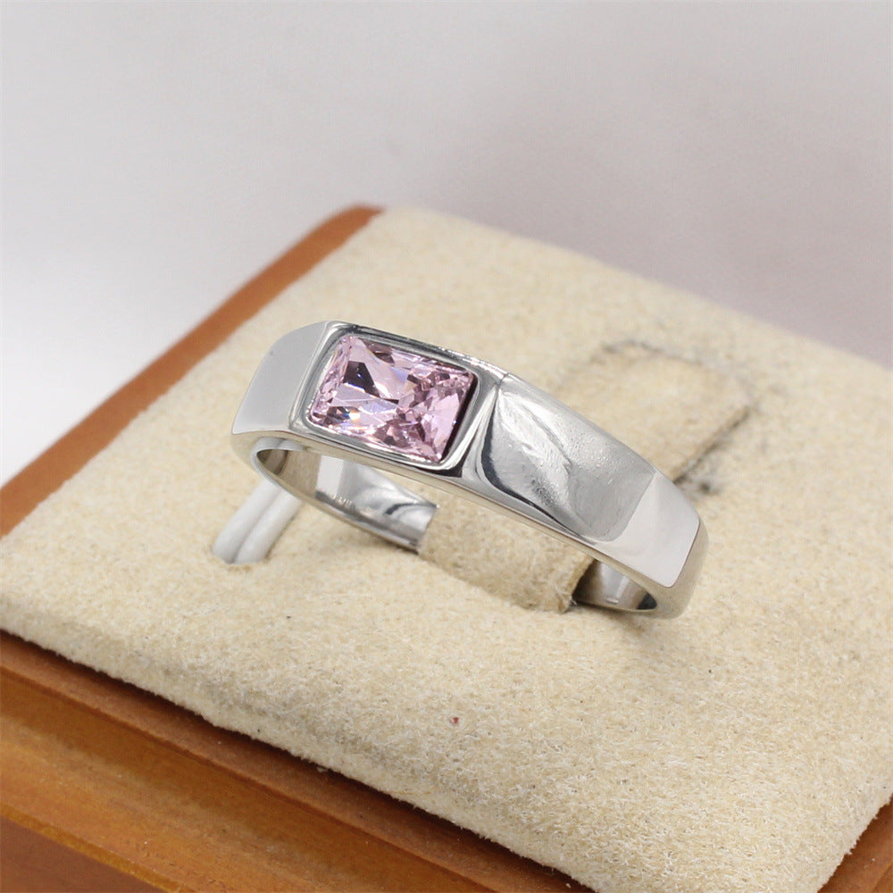 Planderful Jewelry Steel Ring With Rectangular Stone