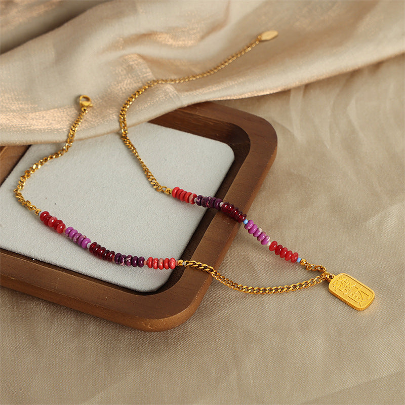 Golden Geometric Fortune Handmade Beaded Necklace - Planderful Collection