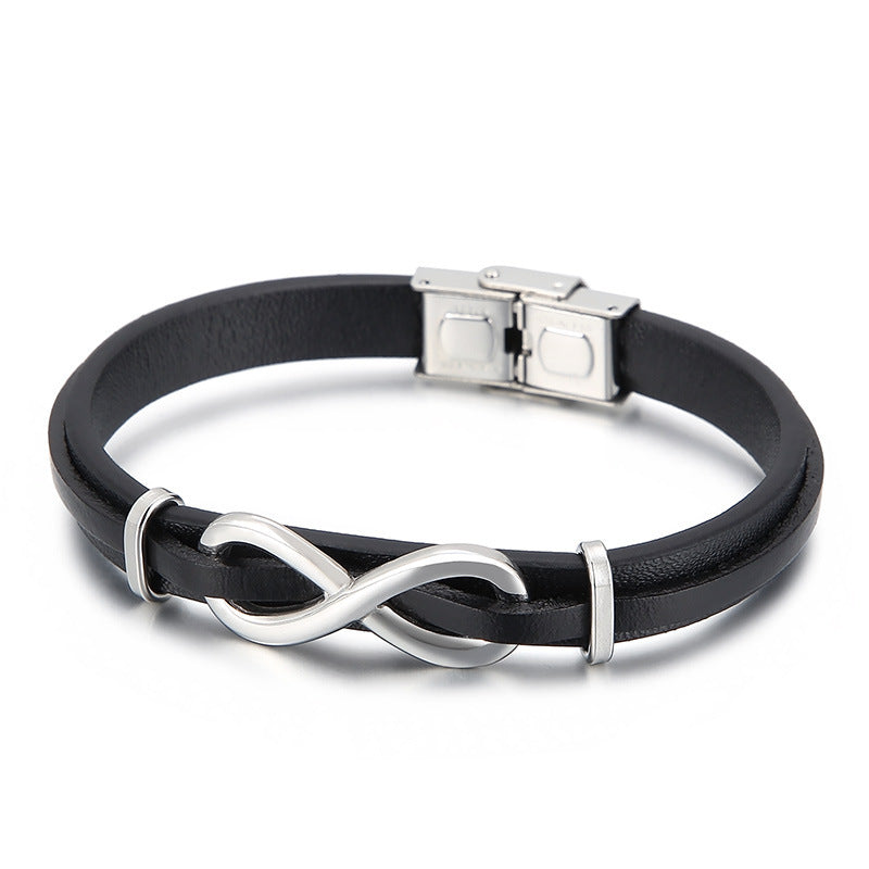 Planderful Leather Bracelet For Men Punk Woven 8 Shape