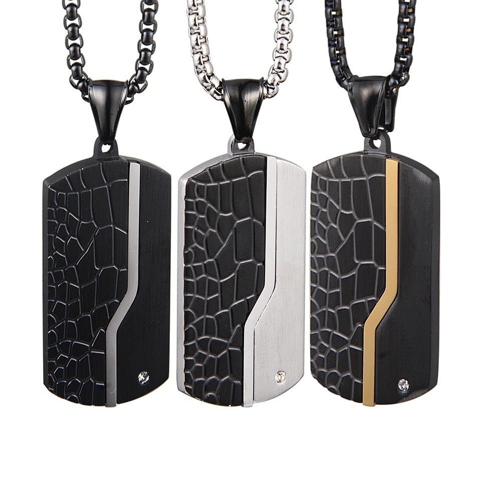 Mens Stainless Steel Necklace Planderful Everyday Genie Black Sand Finish Military Pendant Minimalist Durability For Men