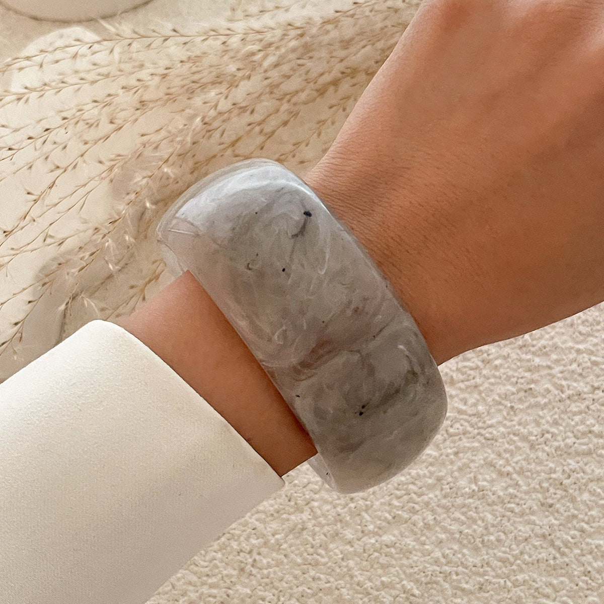 Planderful Vienna Verve Translucent Acrylic Wide Bracelet For Women With Irregular Round Statement Design