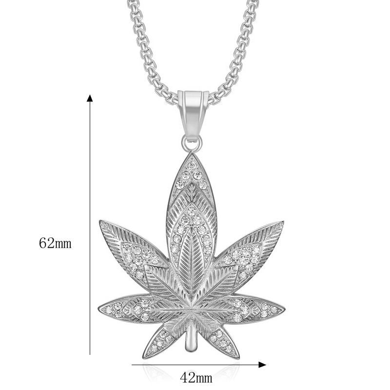 Hip Hop Jewelry Titanium Gold Plated Zircon Maple Leaf Pendant Necklace By Planderful For Urban Fashion Fans