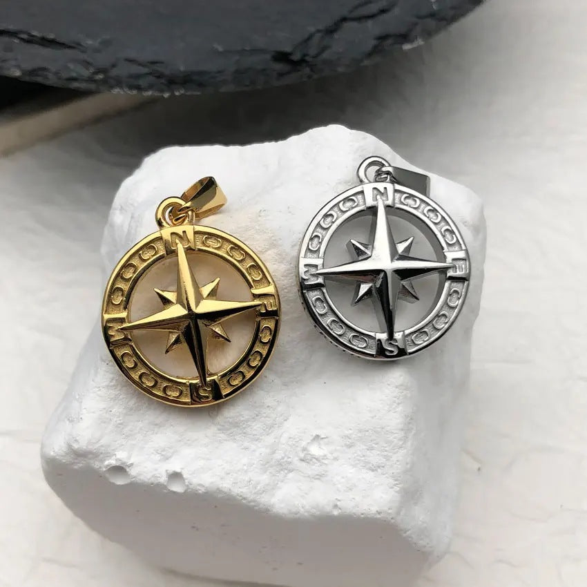 Planderful Collection Stainless Steel Compass Necklace Hollow Round Pendant For Hip Hop Fans Stylish