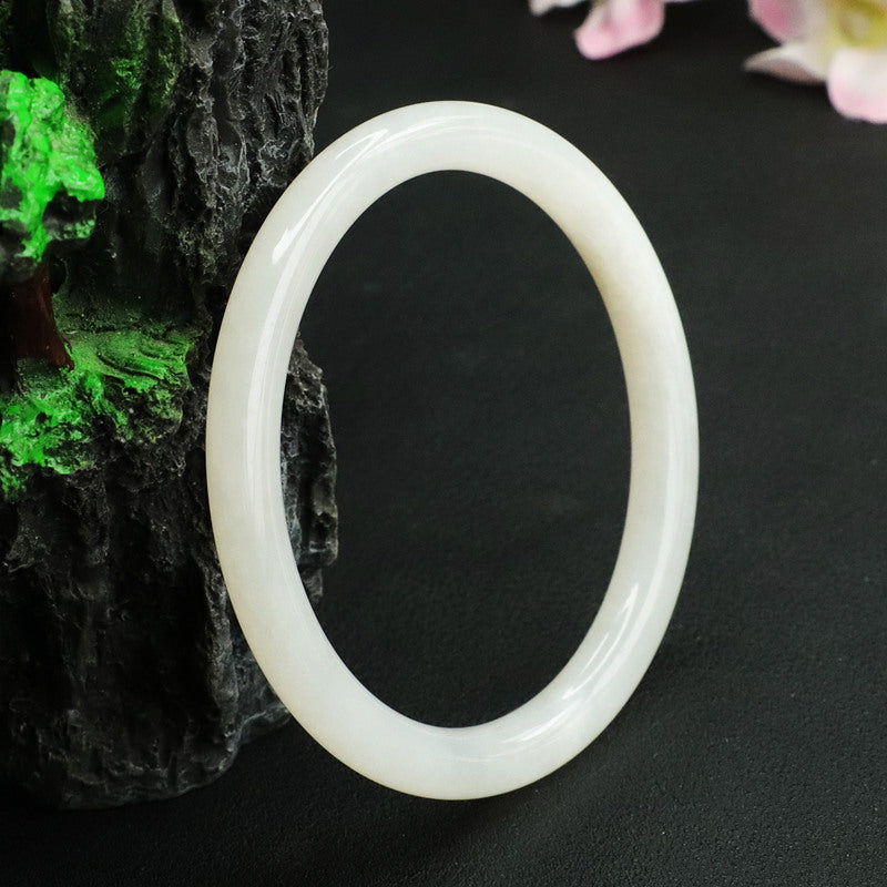 White Hetian Jade Slim Round Bangle