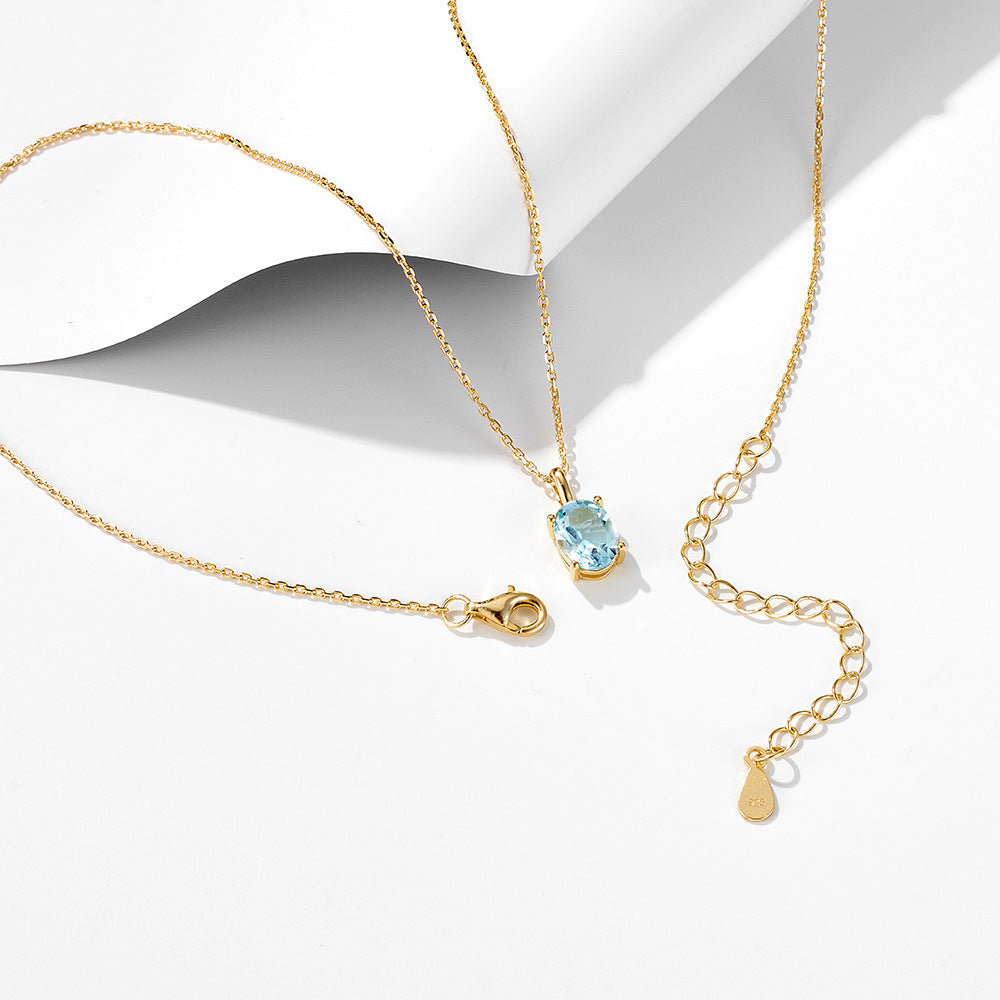 Sky Blue Topaz Sterling Silver Necklace Japan And Korea And Versatile Sense Natural
