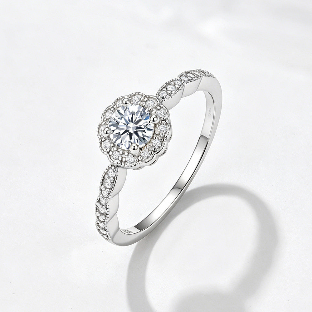 S925 Sterling Silver Micro-Inlaid Zircon Ring Classic Marriage Proposal Engagement Ring Advanced