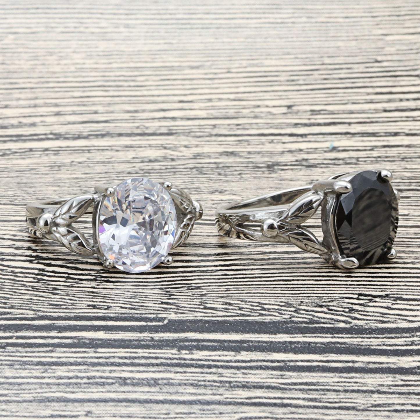 Titanium Steel Leaf Gem Ring - Retro Punk Trendy Design for Men with Zircon Accents