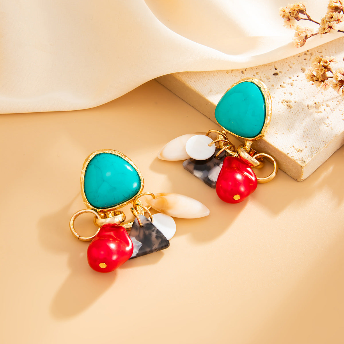 Planderful Acrylic Fringed Earrings Vienna Verve Ethnic Retro Imitation Turquoise Statement For Women