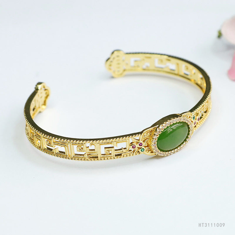Hetian Jasper Openwork Cuff Bracelet