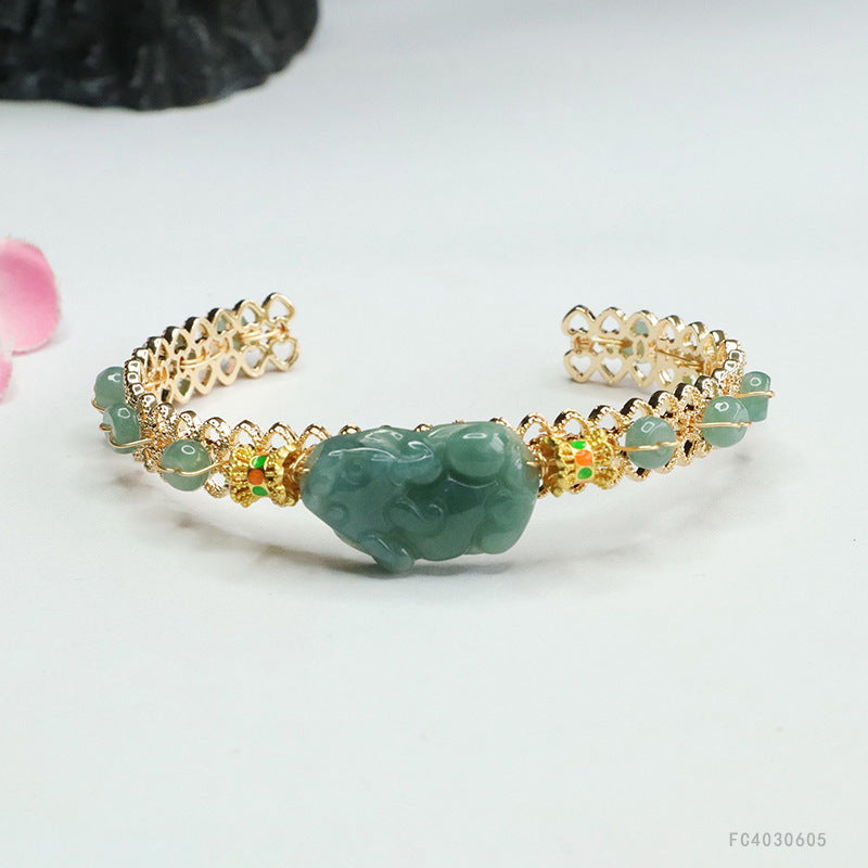 Blue Water Jadeite Pixiu Cuff