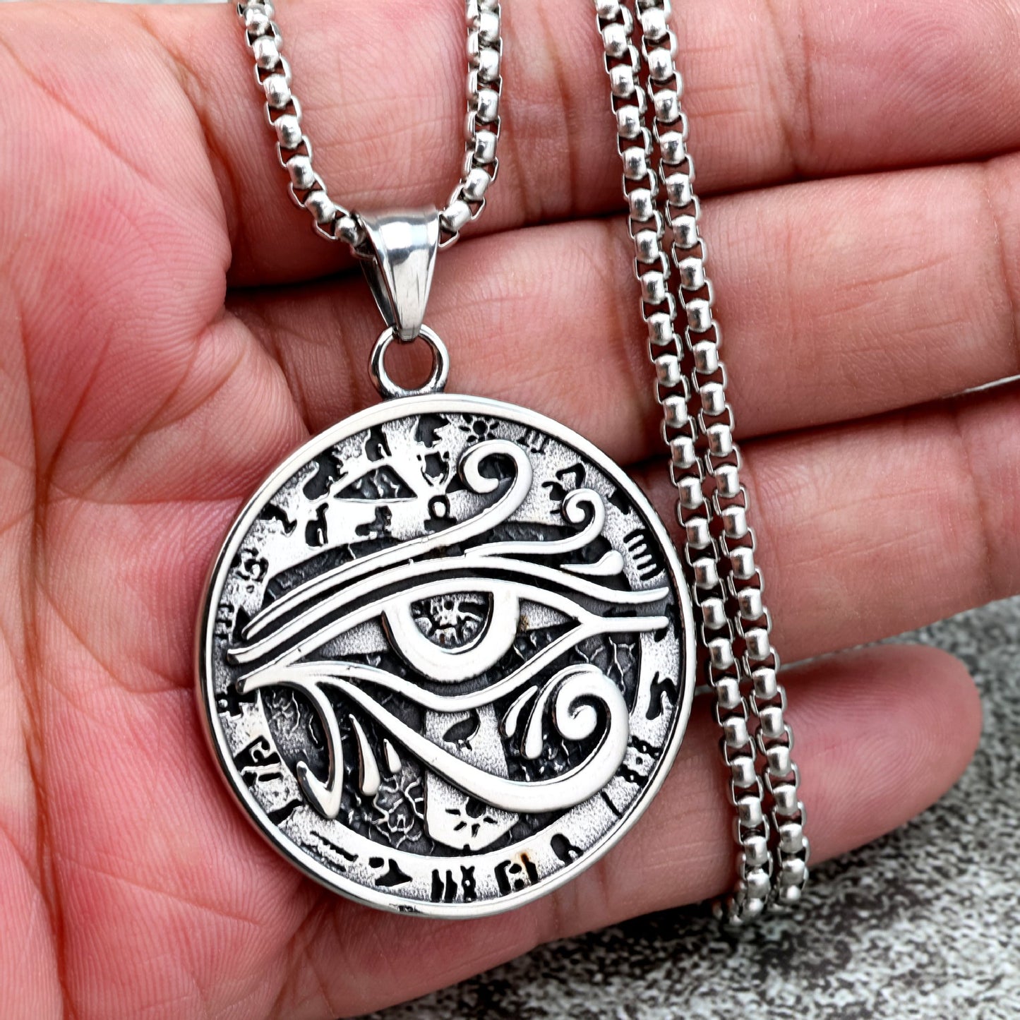 Planderful Eye Of Horus Pendant For Men Stainless Steel Single Sided Retro European American Style Necklace