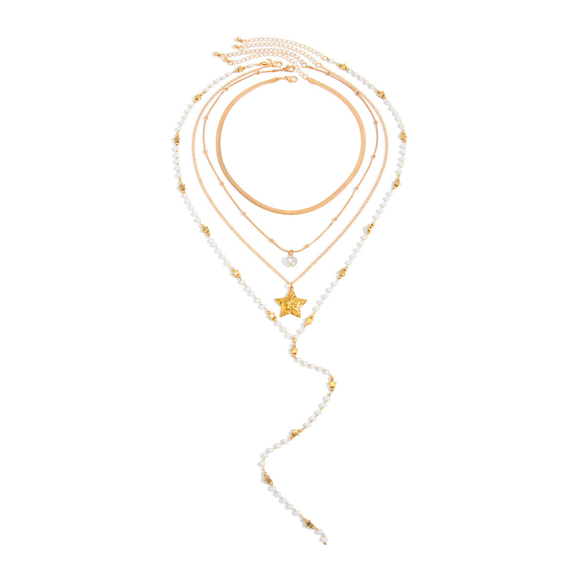 Spice Girls Style Long Y-Shaped Starfish Pearl Necklace Holiday Beaded Thin Chain