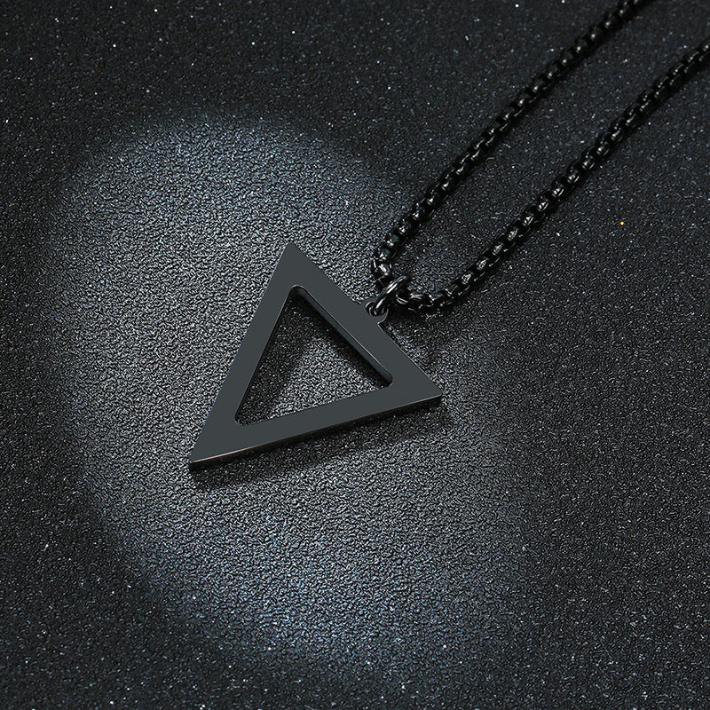 Stainless Steel Hollow Triangle Pendant Black Men Necklace