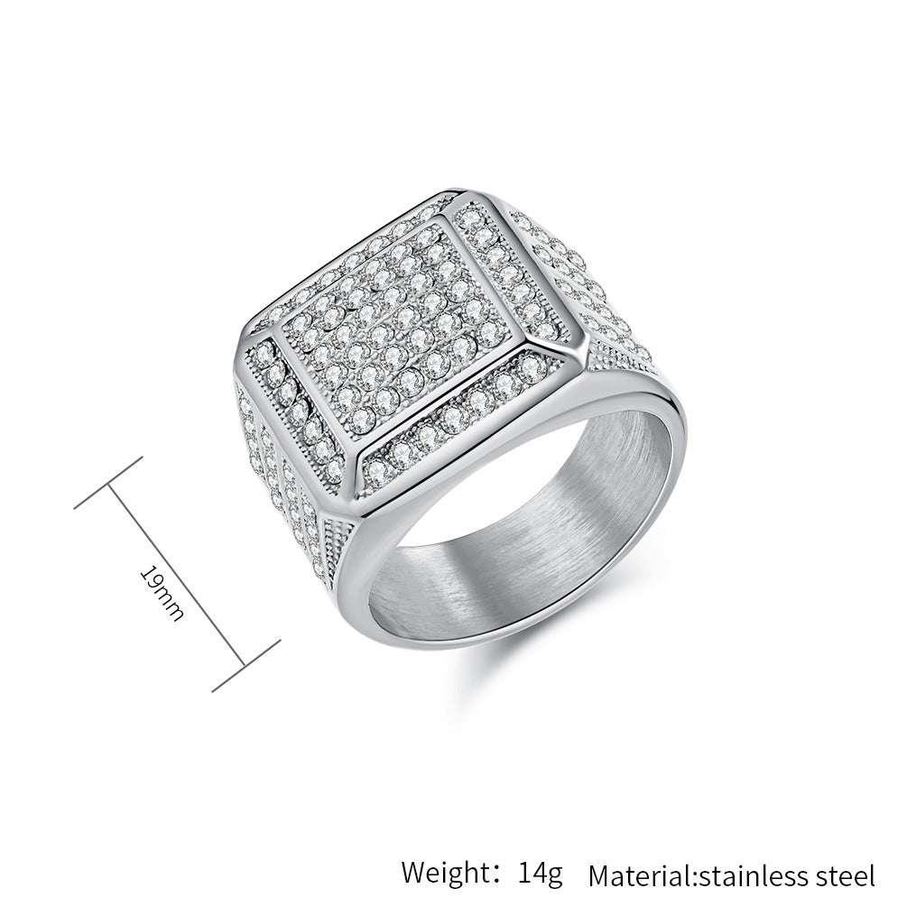Planderful Everyday Genie Luxe Gold Plated Titanium Steel Ring With Zircon Inlay For Unisex Hip Hop Fashion Size 7 To 13