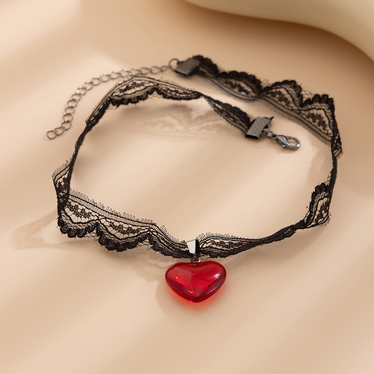 Red Heart Cross Lace Choker