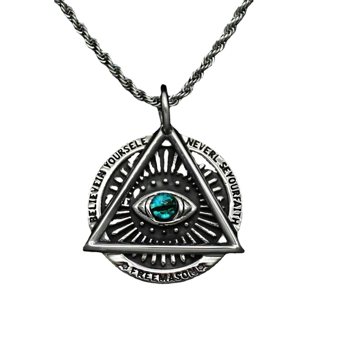 Steel Necklace - Vintage Triangular Devil's Eye Pendant