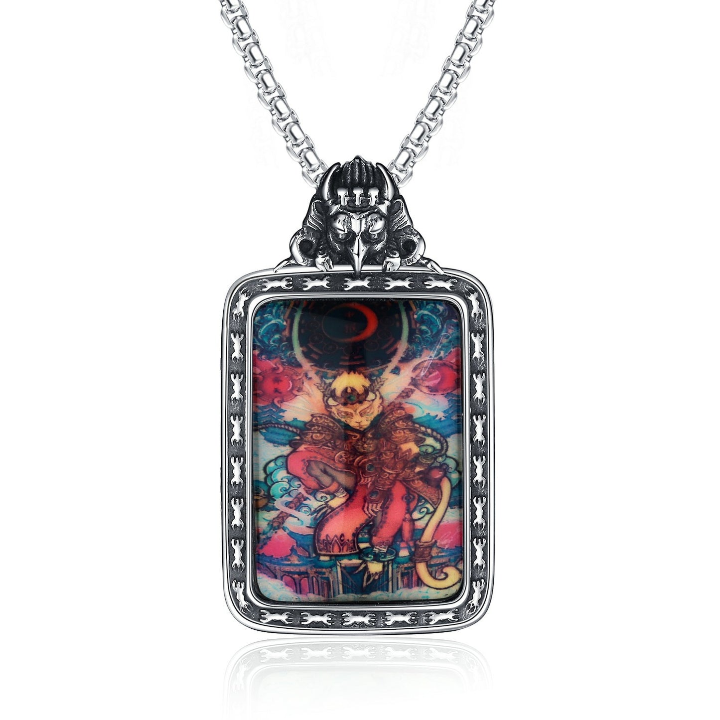 Steel Necklace – Elegant Thangka Zodiac Guardian God Of Wealth Carving, Planderful