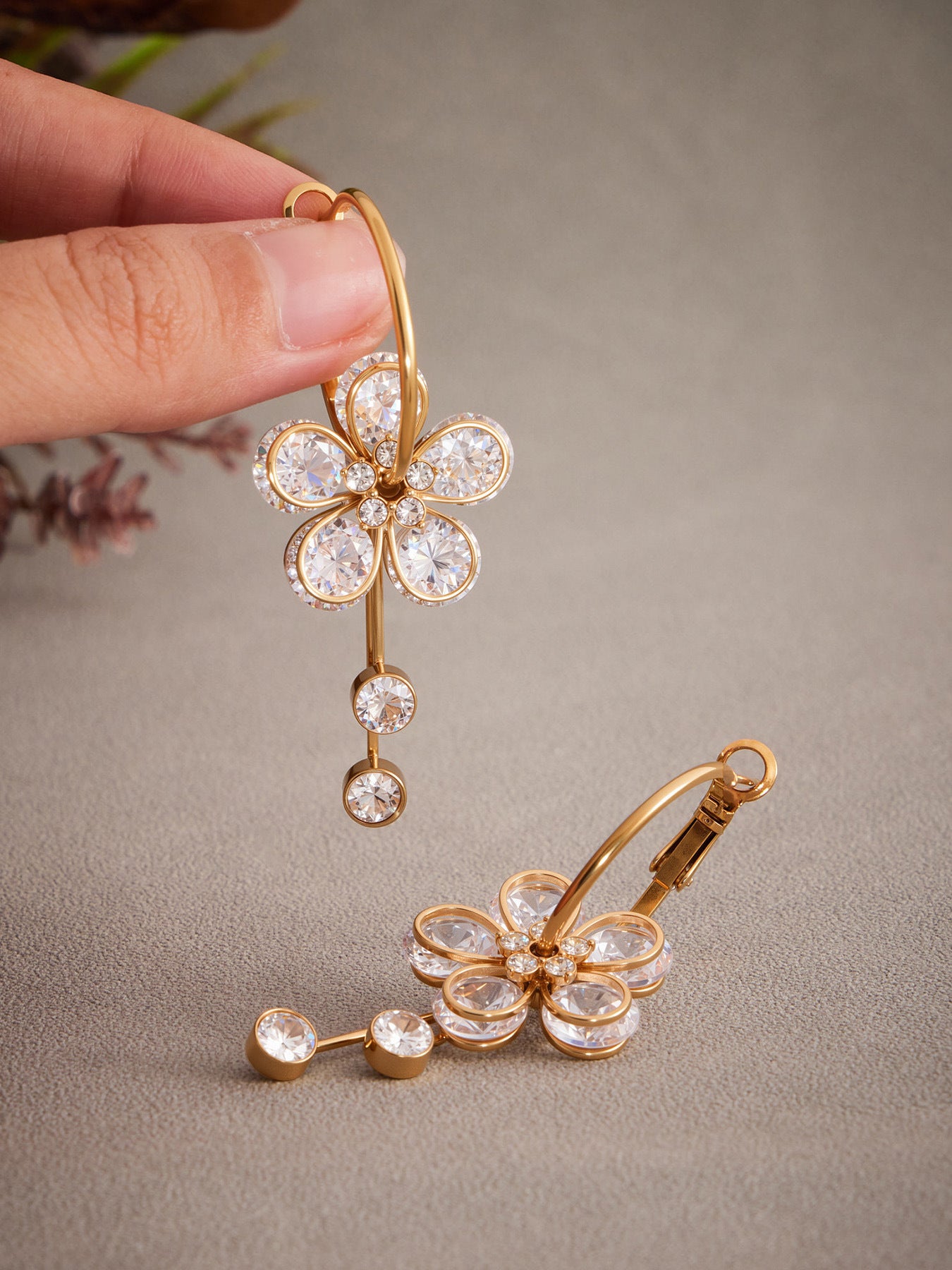 Planderful Zircon Fringed Earrings Gold Plated Glam Women